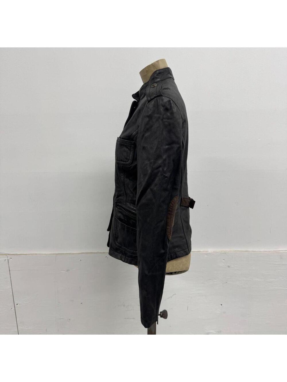 Vintage Black Military Style Epaulette Leather Jacket - Picture 5 of 8
